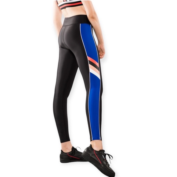 P.E Nation Touchback Black Blue Stripe Leggings - Picture 3 of 16